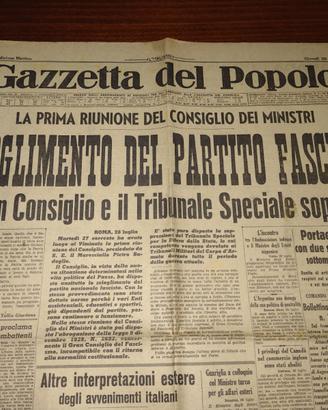 GIORNALE 1943: SCIOGLIMENTO PARTITO FASCISTA