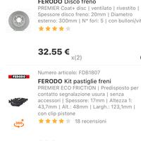 Disco freno e kit pastiglie ferodo