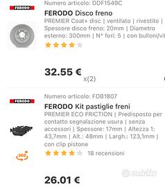 Disco freno e kit pastiglie ferodo