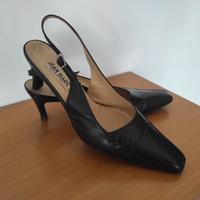 Scarpe slingback eleganti, pelle nera, n. 38.5