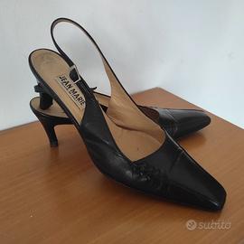 Scarpe slingback eleganti, pelle nera, n. 38.5