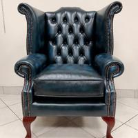 Poltrona chesterfield chester queen anne blu nuova