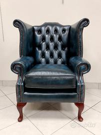 Poltrona chesterfield chester queen anne blu nuova