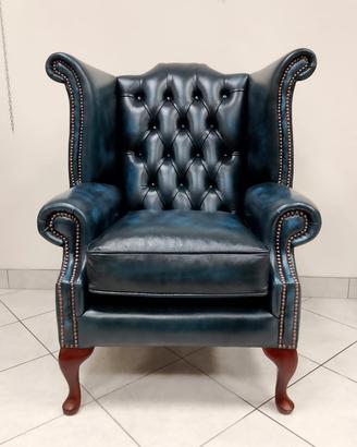 Poltrona chesterfield chester queen anne blu nuova