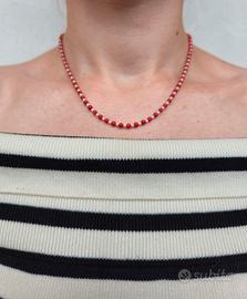 collanina perline di corallo rosso e madreperla