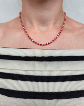 collanina perline di corallo rosso e madreperla