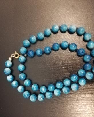 collana vintage con perle azzurre blu 