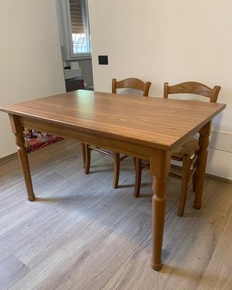 Tavolo con piano rovere tornite in legno massello