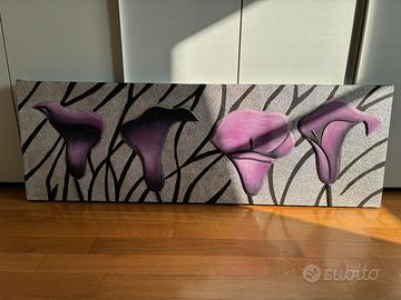 Quadro con fiori viola in rilievo
