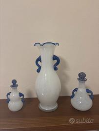 Set 3 Vasi Decorativi in Vetro Bianco e Blu