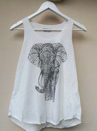 Canotta Bianca Estiva Etnica con Fantasia Elefante