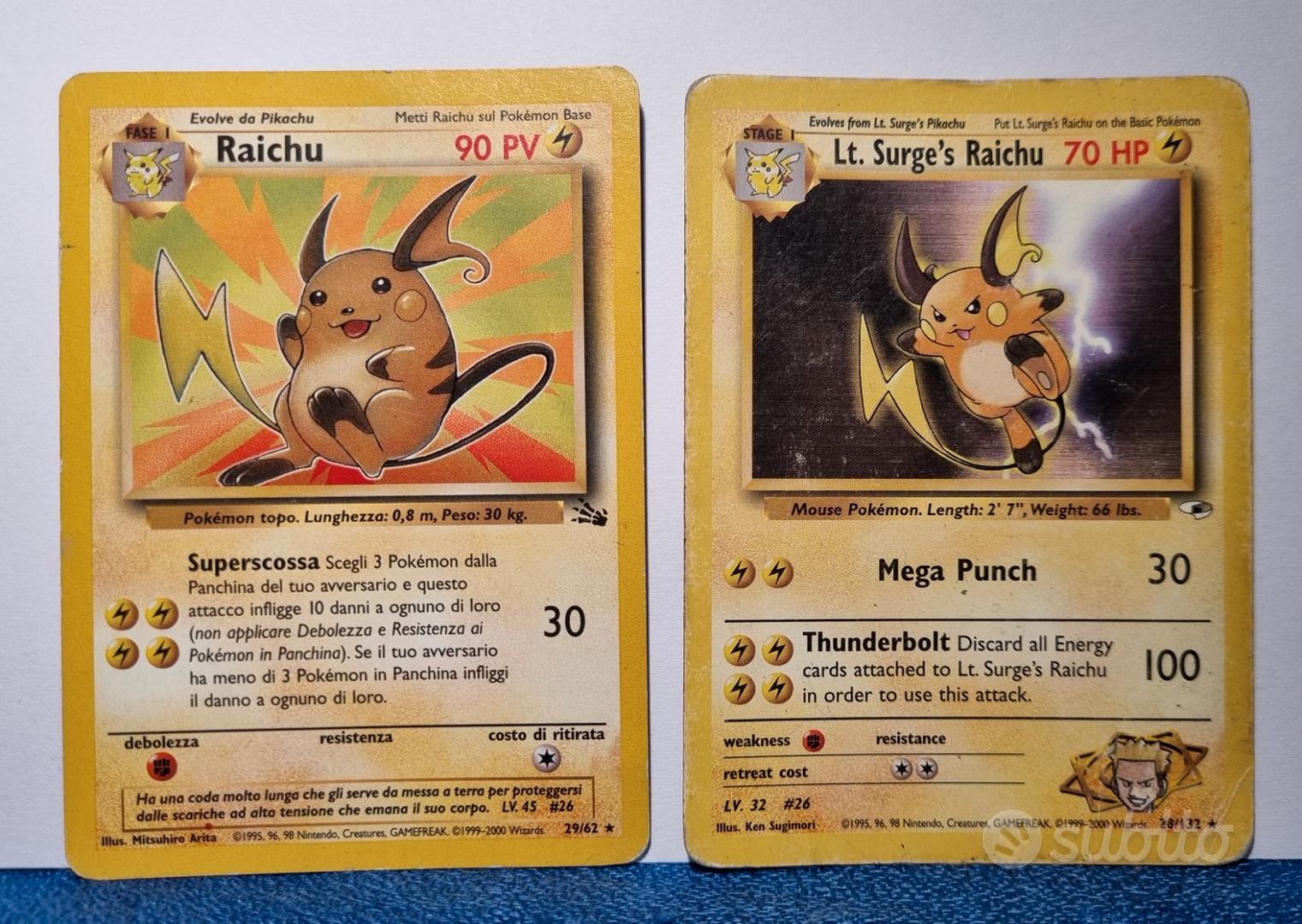 🎄Pokemon carta rara*Raichu 150 €/Lt.Surge's Rai🎄 - Collezionismo In ...