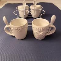 Set 4 tazzine caffè Shabby Chic e cucciaini+stand