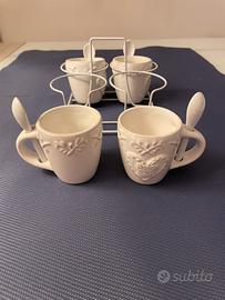 Set 4 tazzine caffè Shabby Chic e cucciaini+stand