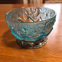 Ciotola vintage vetro azzurro e fondo peltro