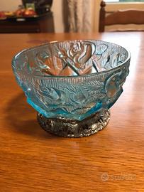 Ciotola vintage vetro azzurro e fondo peltro