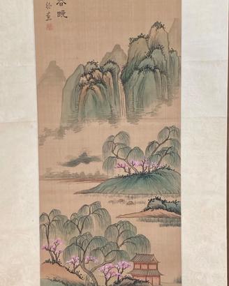 Dipinto cinese su seta a scorrimento - Shan Shui
