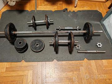 pesi in ghisa più barra e manubri 