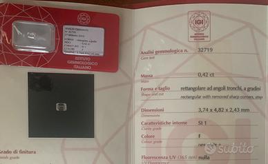 Diamante certificato Nat 0.42 ct F/SI1 Rectangular