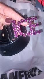 cintura in vera pelle con veri swaroski 