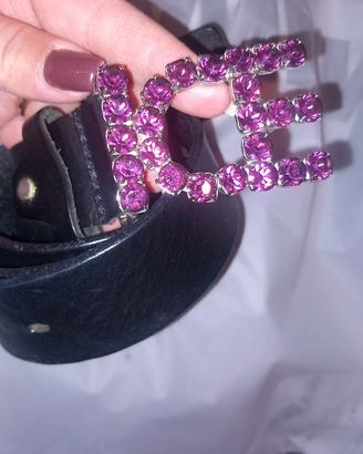 cintura in vera pelle con veri swaroski 