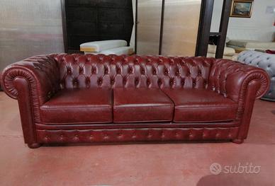 Chester 3 posti LETTO in pelle vintage lucida wine