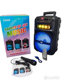 Cassa bluetooth portatile karaoke 1200 watt pmpo 