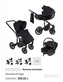 carrozzina passeggino trio Anex pelle nero 
