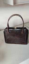Borsa a mano vintage vero coccodrillo marrone anni