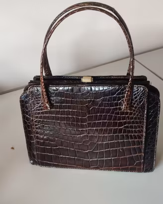 Borsa a mano vintage vero coccodrillo marrone anni