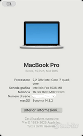 macbook pro 15 pollici Retina 2015