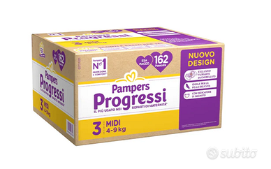 162 Pampers progressi 3 midi 4-9 kg chiusi