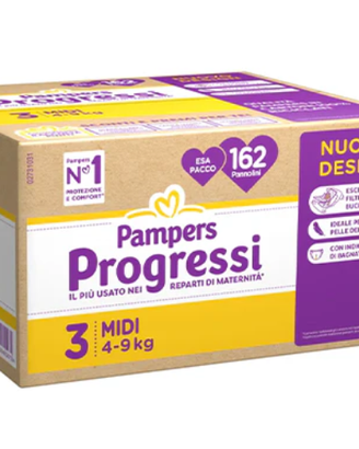 162 Pampers progressi 3 midi 4-9 kg chiusi