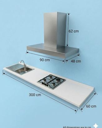 Cappa cucina - lavello - cucina 4 fuochi