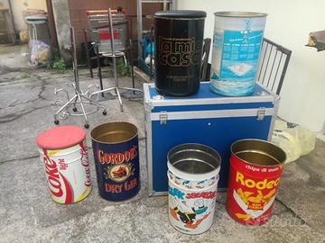 Collezione bidoni pouff vintage pubblicitari
