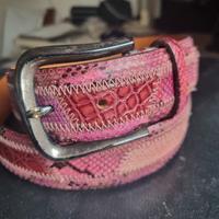 Cintura in patchwork di vero rettile rosa 
