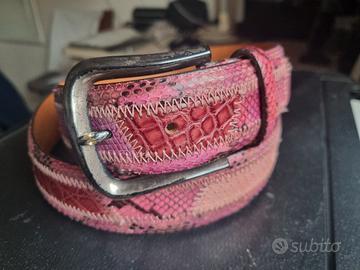 Cintura in patchwork di vero rettile rosa 
