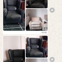 Poltrone n 2 di pelle e n 1 di stoffa usate ma in