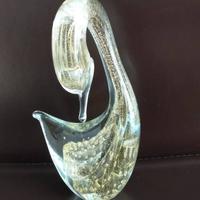 Vetro di Murano: cigno vetro neutro con foglia oro