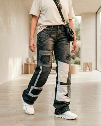 Jeans baggy patchwork y2k unisex  wide leg 