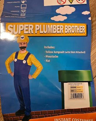 Costume Super Plumber Brother giallo e viola Super
