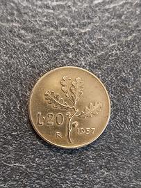 20 Lire 1957 Quercia Italia gambo 7 normale
