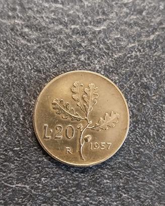 20 Lire 1957 Quercia Italia gambo 7 normale