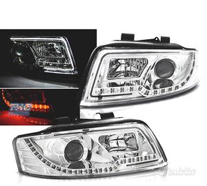 FARI PER AUDI A4 00-04 LUCI A TUBO LED CROMATE