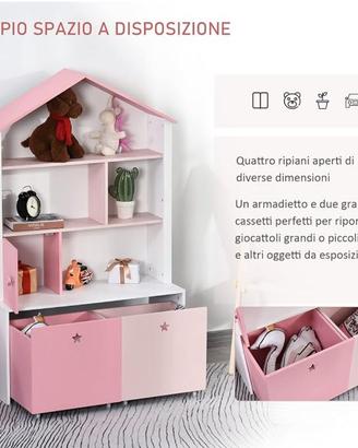 HOMCOM Libreria Scaffale Porta-Giochi Cameretta