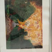 quadro con cornice paesaggio autunnale a tempera