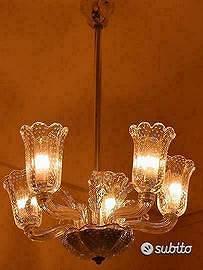 1938 Lampadario Barovier & Toso 5 luci a bolle