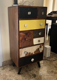 Cassettiera alta vintage patchwork in legno