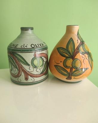 Coppia Bottiglie Olio Ceramica Fratantoni