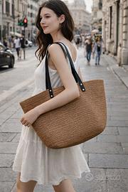 Borsa tote in Rafia, fatta a mano ad uncinetto.